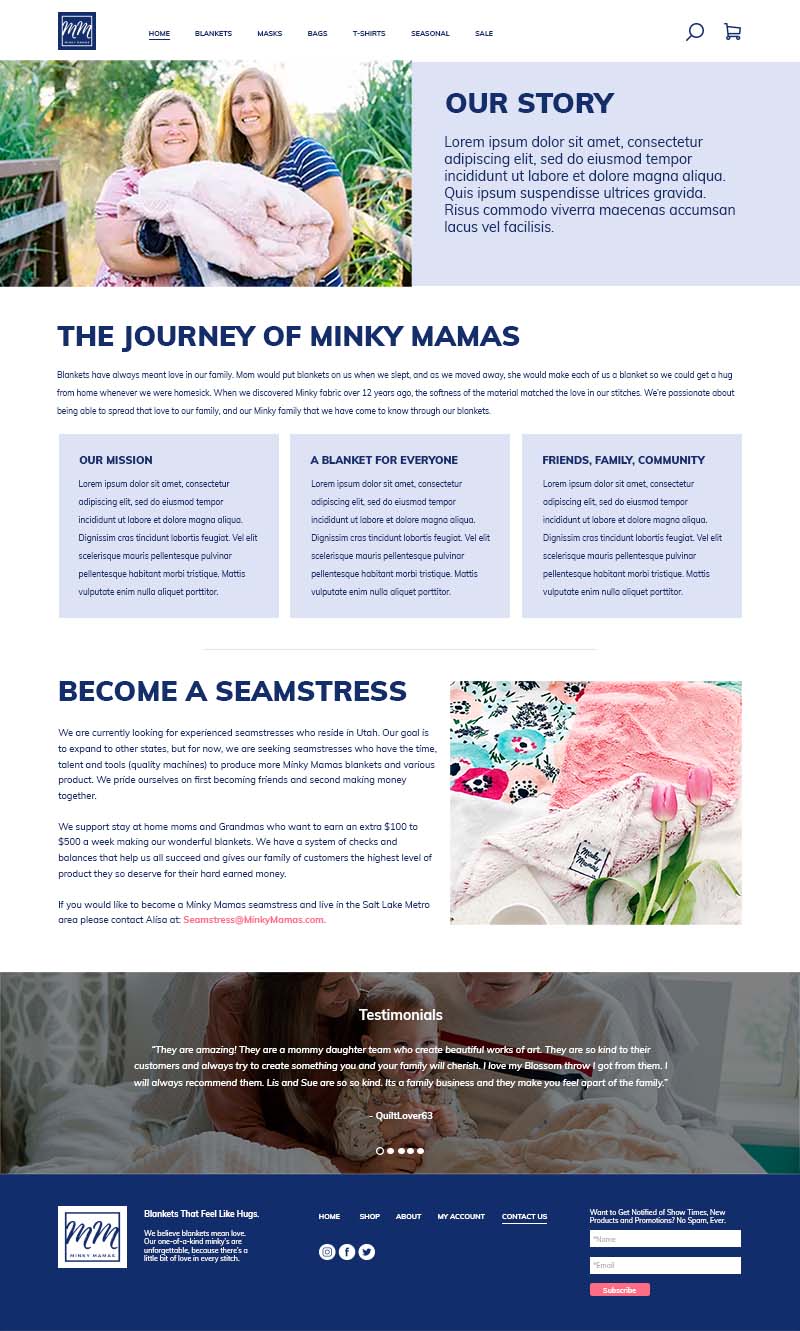 Minky Mamas page design example