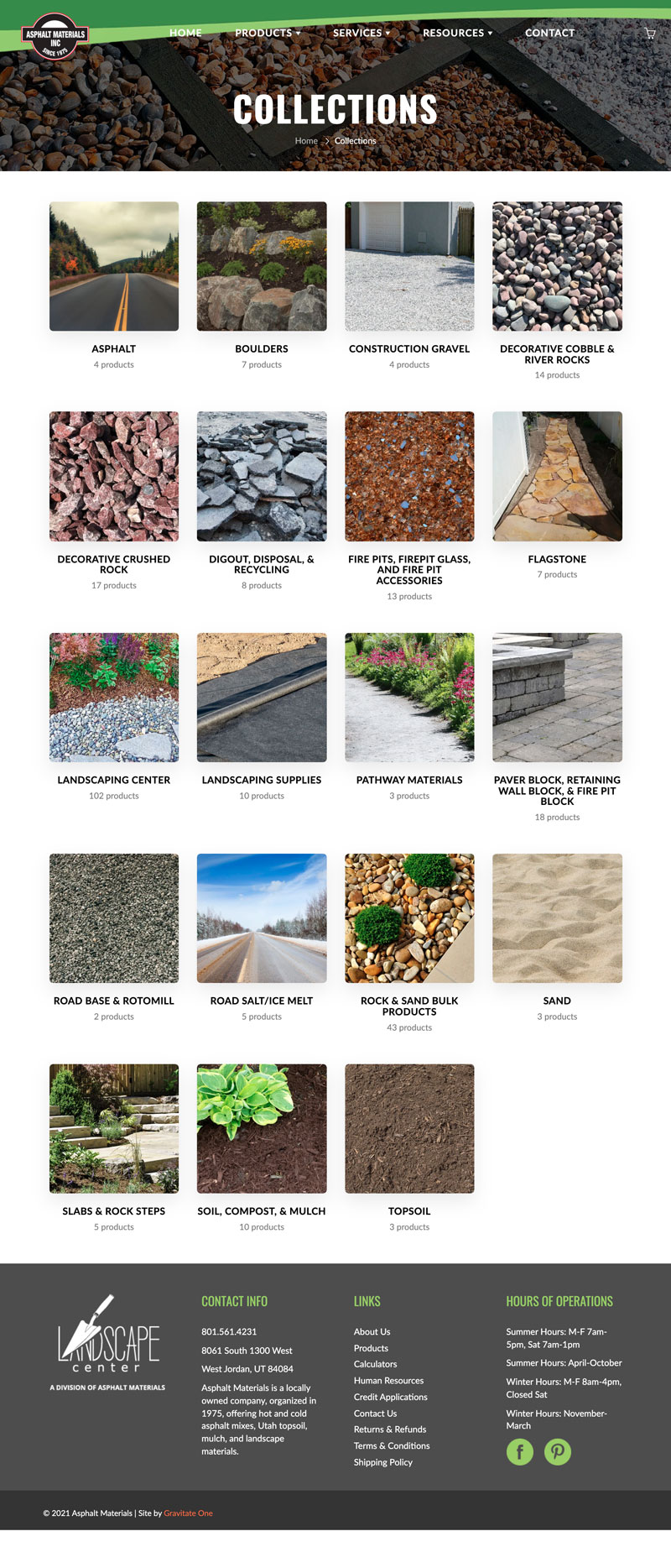 Asphalt Materials page design