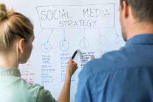 social media strategy on whiteboard