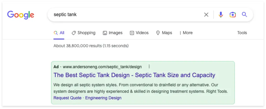 Google Ad Results showing in the search engine results page