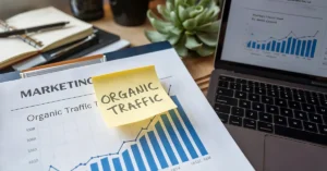 Marketing report showing upward trend of organic traffic.