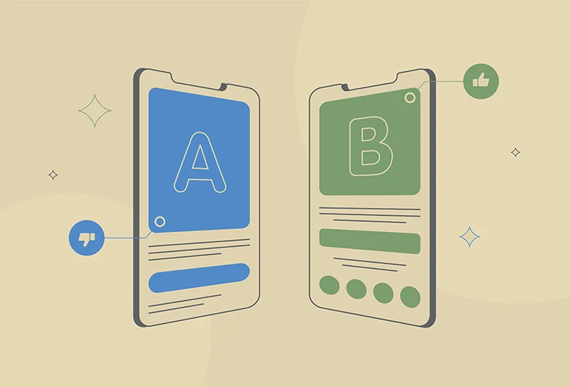 AB testing graphics, mobile app split test comparison icons