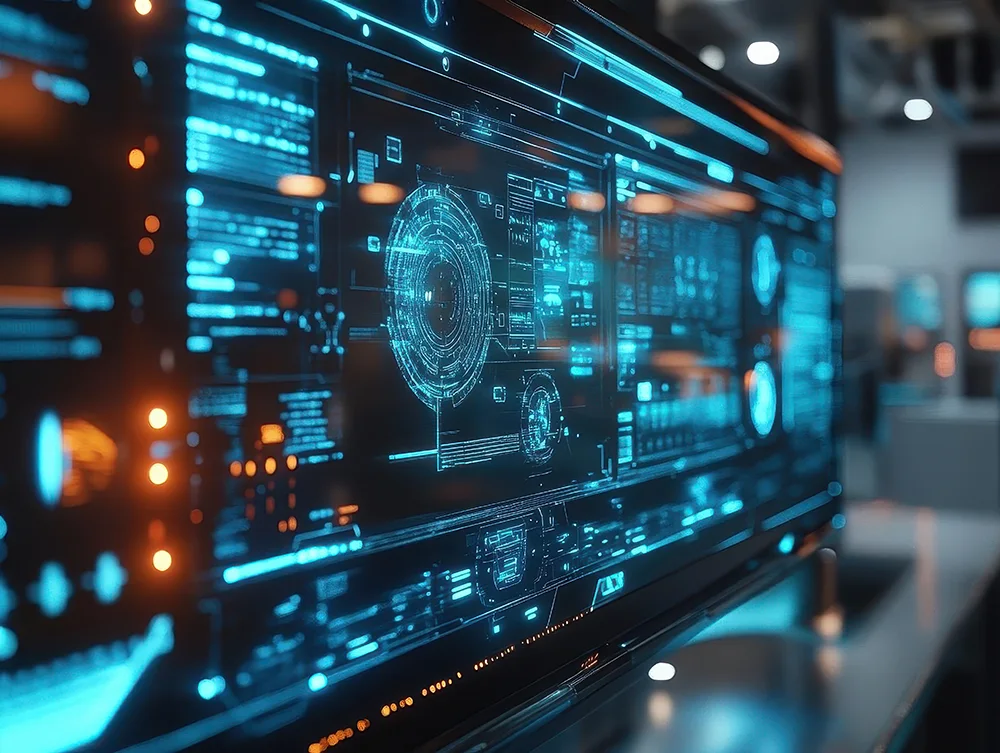 A closeup of a multimodal interaction system in a futuristic lab