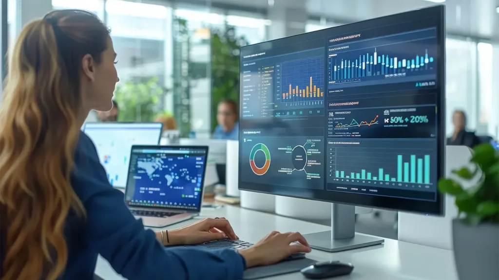 An office staff collaborating on a digital marketing campaign. 