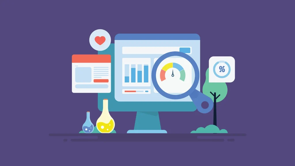 SEO software tool, website loading speed, search EEAT content analytics, experiment with data concept.