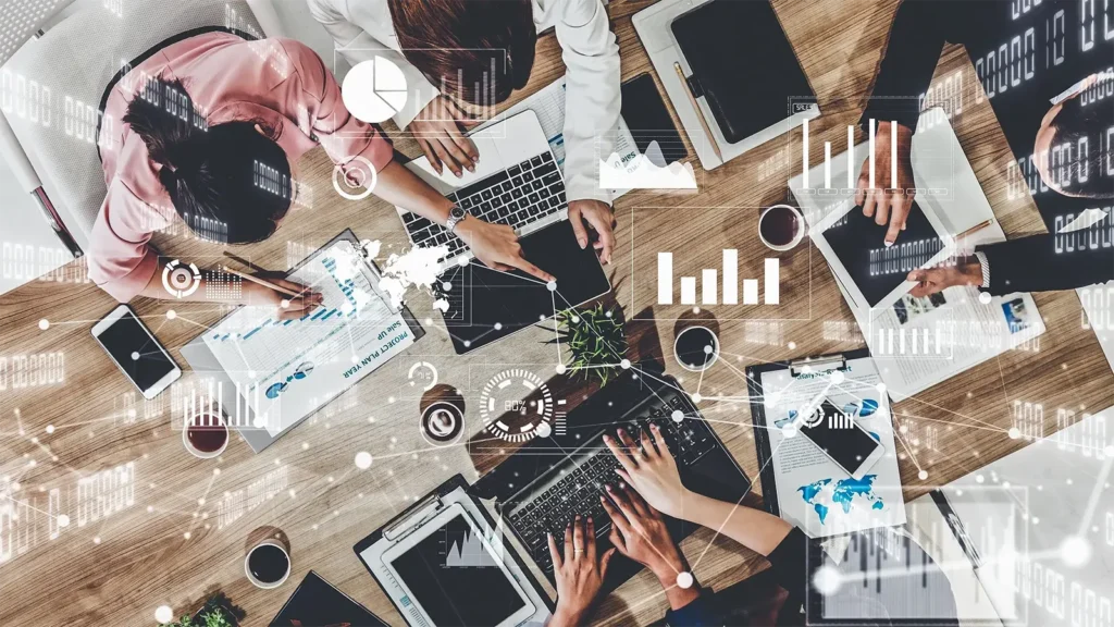 Imaginative visual of business people and digital marketing staff