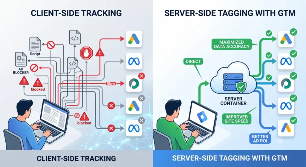 Diagram of server side GTM implementation